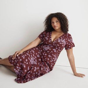 Madewell V-Neck Flutter-Sleeve Midi Dress in Cabernet